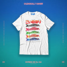 Load image into Gallery viewer, Be Bright! Fresh from the market.  This Koi flag in the Japanese style features vibrant colors.  The leader in Japanese Streetwear.  The best-looking, most comfortable, softest t-shirt's available anywhere. The Oldskull Express Collection features vintage styled t-shirts with a strong Japanese influence combined with Americana, retro and streetwear design elements. The result is unique design you will only find at Oldskull Store USA the best shirt store in North America.