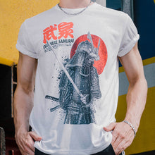 Load image into Gallery viewer, Sengoku Samurai Shirt is the best selling Samurai shirt. Is this the great Miyamoto Musashi? This Samurai is depicted with full Tosei-gusoku armor ready for battle with katana drawn. The high quality design shows the fine armor details. Experience the OldSkull Shirts quality. Old Skull Shirts are the coolest shirts you'll own - Oldskull Shirts Store USA the best shirt store in North America.